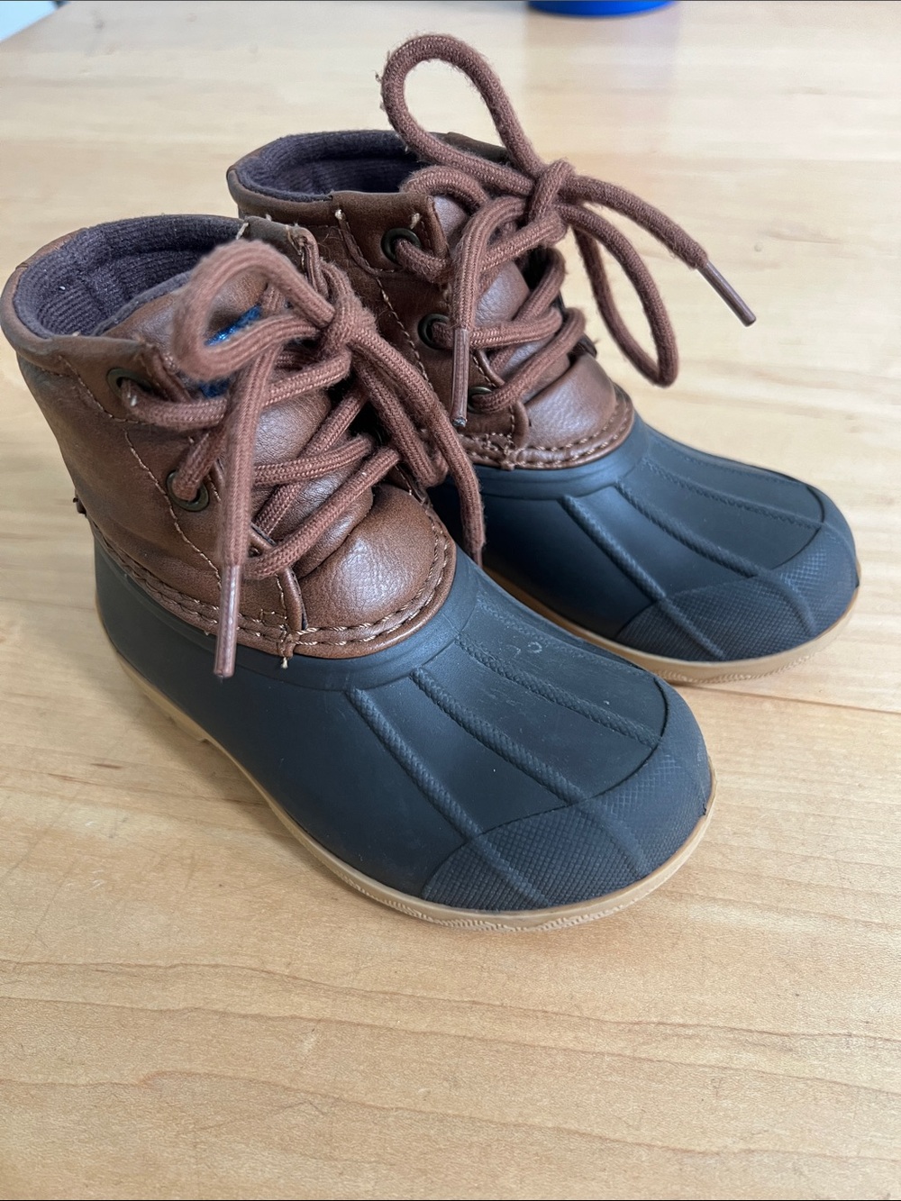 Sperry Kids Brown and Black Lace-Up Duck Rain Boots